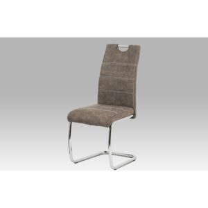 Jídelní židle čalouněná hnědou látkou s bílým prošitím s kovovou konstrukcí HC-483 BR3