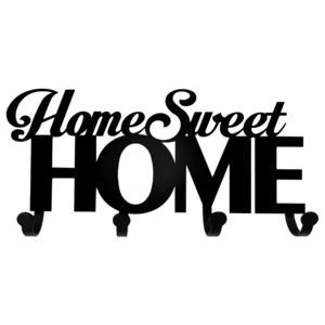 Kovový nástěnný věšák Home sweet home 27x13cm černý/bílý