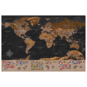 Murando DeLuxe Mapa na korkové tabuli - bronzová mapa s vlajkami Velikost: 90x60 cm
