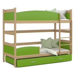 Patrová postel TWIST včetně úložného prostoru (Borovice), Zelená