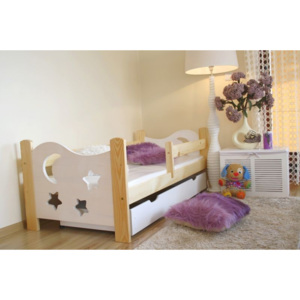 Dětská postel se zábranou Severyn + rošt - borovice/bílá