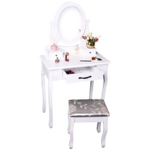 Toaletní stolek s taburetem v barvě bílá a stříbrná TK3239 New