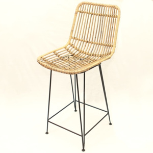 Home and Garden Barová židle s proutěným sedákem a černým kovovým podstavcem 103x36x36