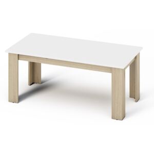 Konferenční stolek 120x60 cm v bílé matné barvě s dekorem dub sonoma KN869