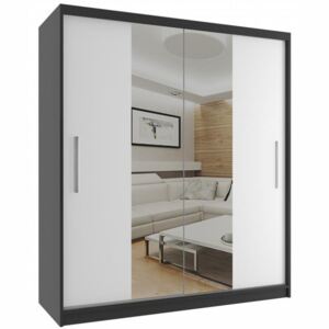 Luxusní šatní skříň s posuvnými dveřmi s vlnitým zrcadlem šířka 158 cm černý korpus 15 Černá - Bílá