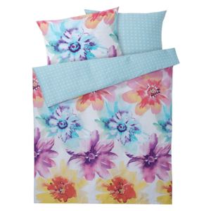 MERADISO® Saténové ložní prádlo, 200 x 220 cm (květiny modré)