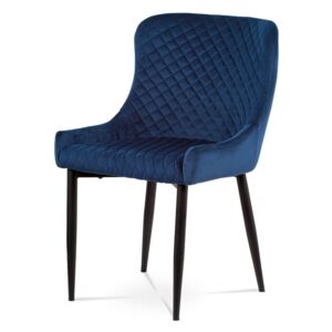 Jídelní židle - modrá sametová látka, kovová podnož, černý matný lak HC-011 BLUE4