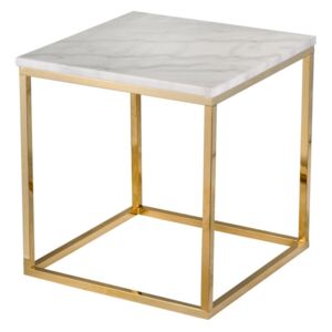 Bílý mramorový stolek s podnožím ve zlaté barvě RGE Accent, 50 x 50 cm