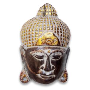 Dřevěné masky na zeď - Buddha patinovo zlatý