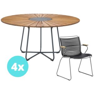Bambusový zahradní set stolu 150 cm a 4 židlí s područkami HOUE CIRCLE & CLICK