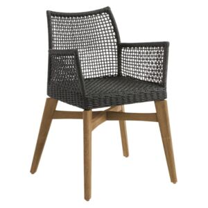 Černá pletená zahradní židle LaForma Rodini s dřevěnou podnoží