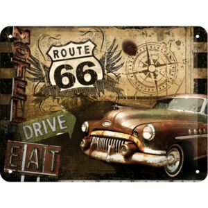 Postershop Plechová cedule: Route 66 (Drive, Eat) - 15x20 cm