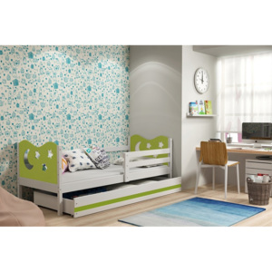 Dětská postel KAMIL + matrace + rošt ZDARMA, 80x190, bílý, zelená