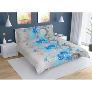 BELLATEX Povlečení bavlna na dvoudeku modrá růže 1x 240x220, 2ks 70x90 cm (240 cm šířka x 220 cm délka prodloužená)