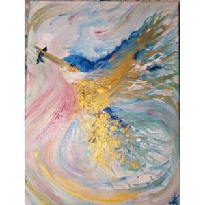 Ručně malovaný obraz Lucie Říská - Ledňáček ve větru
