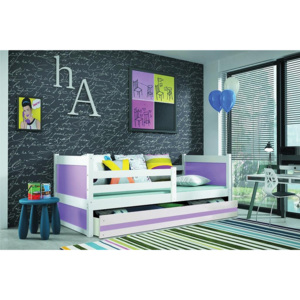 Dětská postel FIONA + matrace + rošt ZDARMA, 80x190 cm, bílý, fialová