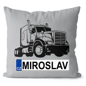 Polštář SPZ se jménem – černý kamion (Velikost: 40 x 40 cm, Jméno: Miroslav)
