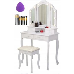 Toaletní stolek Elegant s Led osvětlením + dárek sada štětců a hubka na make up