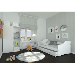 Dětská postel SWAN + matrace + rošt ZDARMA, 140x80, bílá/bílá