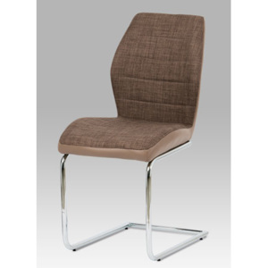 Autronic Jídelní židle hnědá látka + cappuccino koženka / chrom DCH-511 BR2