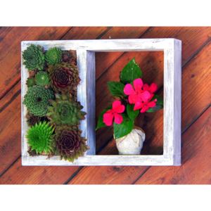 Dřevěný květináč - živý obraz s poličkou Kombo