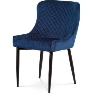 Autronic Jídelní židle, modrá sametová látka, kovová podnož, černý matný lak HC-011 BLUE4