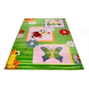 Dětský kusový koberec KINDER A661B Motýl Včelka Beruška zelený Rozměr: 120x170 cm