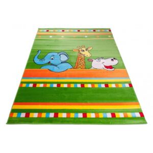Dětský kusový koberec KINDER C760A Slon Žirafa Hroch zelený Rozměr: 120x170 cm
