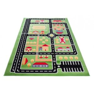 Dětský kusový koberec KINDER A646A Silnice zelený Rozměr: 300x400 cm