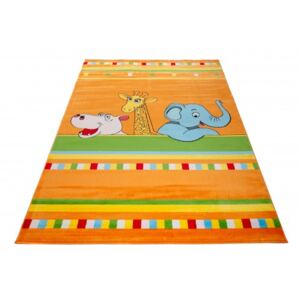 Dětský kusový koberec KINDER C760A Slon Žirafa Hroch oranžový Rozměr: 140x190 cm
