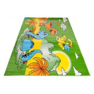 Dětský kusový koberec KINDER A731A Dinosauři zelený Rozměr: 80x150 cm