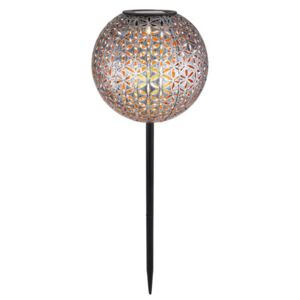 Zahradní LED zapichovací svítidlo SOLAR, 18cm, koule, vzor květiny, stříbrnozlaté Globo SOLAR 33628