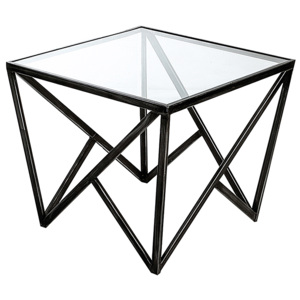 Konferenční stolek 60x60 cm s čirým sklem a černou kovovou konstrukcí DO201