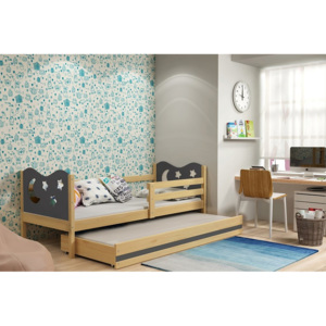 Dětská postel KAMIL 2 + matrace + rošt ZDARMA, 90x200, borovice, grafitová