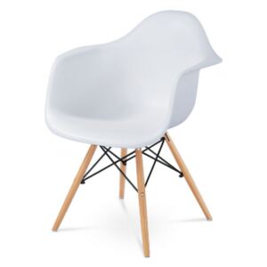 CT-719 WT1 - Jídelní židle, bílý plast, masiv buk, přírodní odstín, černé kovové výztuhy