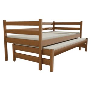 Dřevěná postel s výsuvnou přistýlkou DPV 021 borovice masiv 90 x 200 cm dub