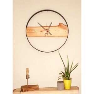 Dřevěný zegar scienny KAYU 11 Dub Červený w stylu Loft - Černý - 70 cm