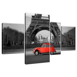 Obraz s hodinami Červené auto pod Eiffelovou věží 120x70cm ZP1116A_4AN