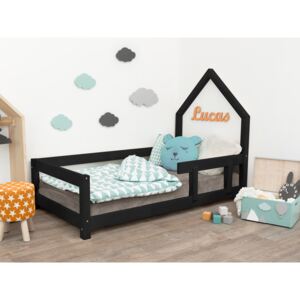Benlemi Dětská postel domeček POPPI s bočnicí Barva: Černá, Rozměr: 90 x 200 cm, Strana: Vpravo