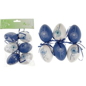 Vajíčka plastová 6cm, 6 kusů v sáčku, barva modrá a bílá, cena za sáček VEL5049-BLUE