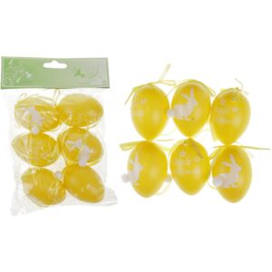 Vajíčka plastová 6cm, s nápisem VESELÉ VELIKONOCE, 6 kusů v sáčku, barva žlutá VEL5047-YEL