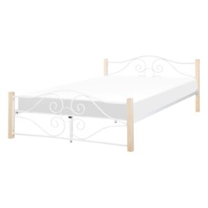 Kovová postel 180 x 200 cm bílá, světle hnědé nohy FLORANGE