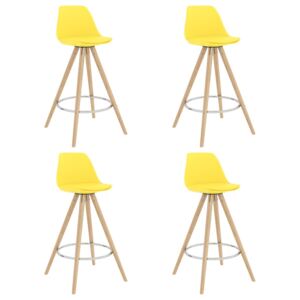 Barové stoličky 4 ks žluté PP a masivní bukové dřevo
