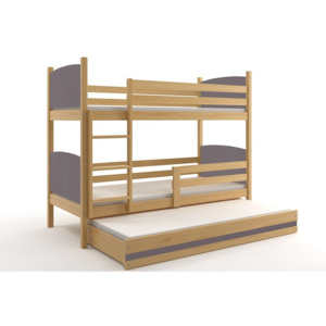 Patrová postel BRENEN 3 + matrace + rošt ZDARMA, 90x200, borovice, grafitová
