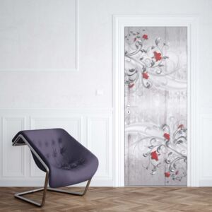GLIX Fototapeta na dveře - šedá s ornamenty a květy | 91x211 cm
