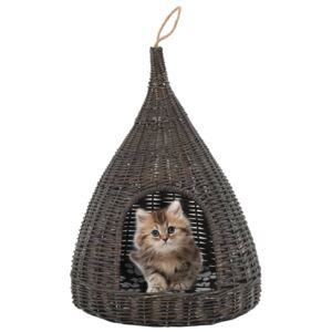 Domeček pro kočky s poduškou šedý 40 x 60 cm přírodní vrba týpí