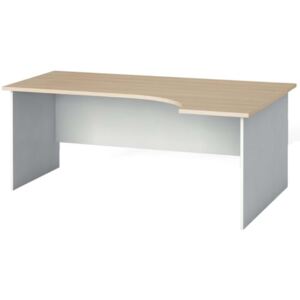 Rohový kancelářský pracovní stůl PRIMO, 180 x 120 cm, bílá/dub přírodní, pravý