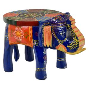 Stolička ve tvaru slona ručně malovaná, modrá, 45x30x31cm