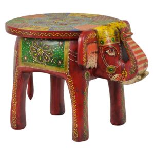 Stolička ve tvaru slona ručně malovaná, červená, 50x37x37cm