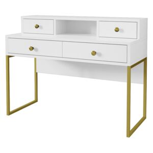 Designový psací stůl Cloe - bílá / zlatá